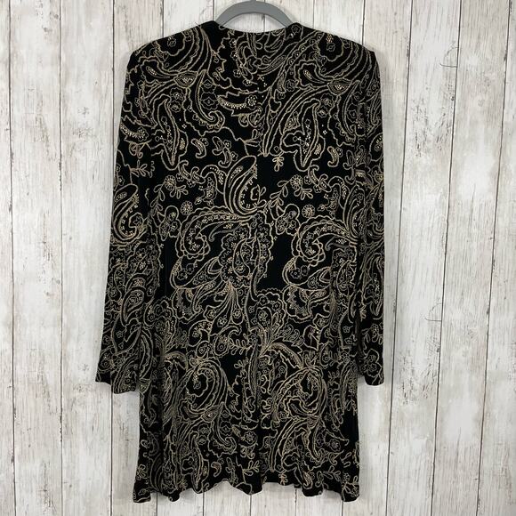 Vintage Petite Black Gold Glitter Embroidered Long Sleeve Open Front Cardigan - Picture 2 of 11